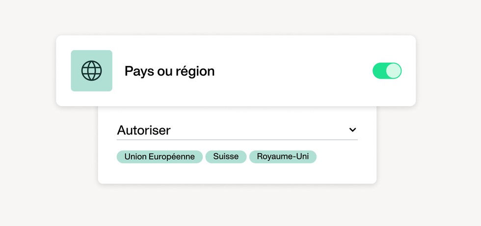 Contrôles avancés des cartes d'entreprise - Limitez les dépenses par géolocalisation pour réduire les achats accidentels ou bloquez les transactions dans les pays présentant un risque de fraude plus élevé.